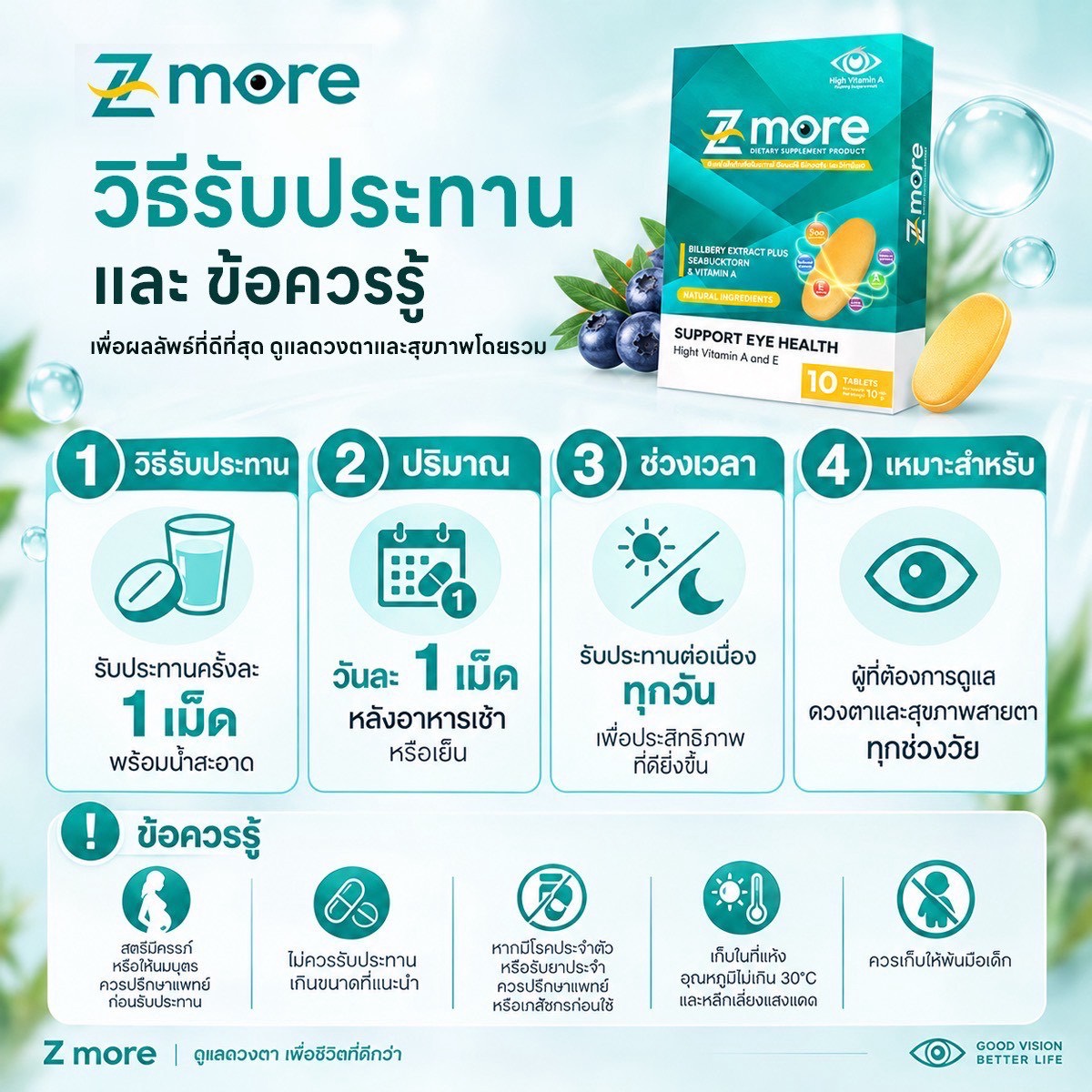 วิธีรับประทาน Z-more วันละ 1 เม็ดพร้อมน้ำ