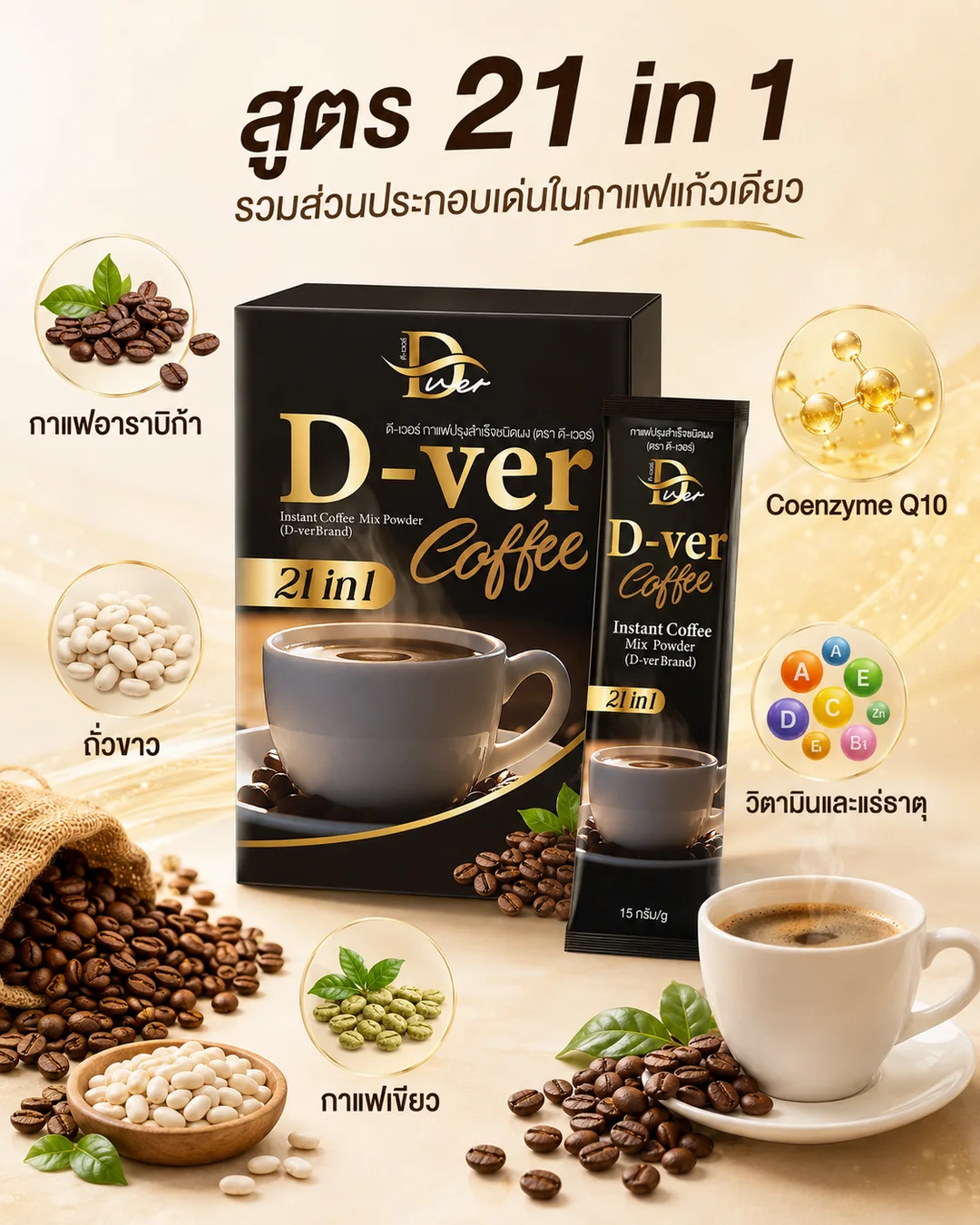 ส่วนประกอบเด่นใน D-ver Coffee สูตร 21 in 1